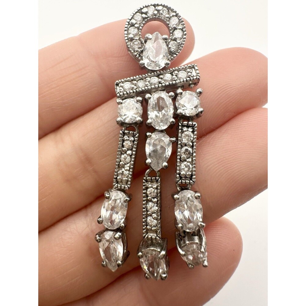 925 Sterling Silver Pear Oval Round Cut Cubic Zirconia Chandelier Pendant
